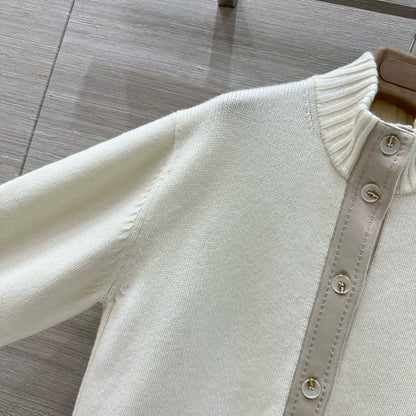 LOR 25 Autumn and Winter Lambskin Trim Leather Button Pure Cashmere Jacket