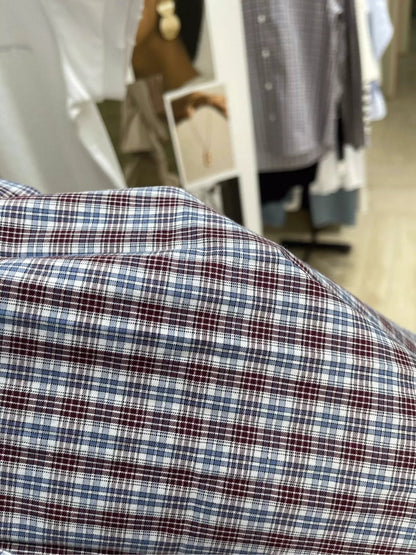 M 25 Summer new style mesh outer-turned dark red fine check mid-length skirt
