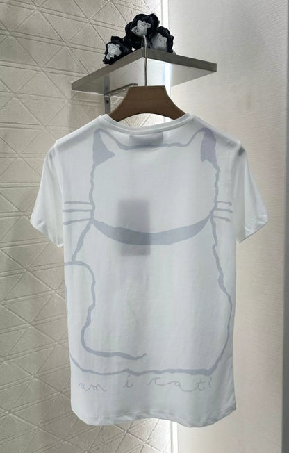 G 25 Spring/Summer New Cute Cat Printed Cartoon Round Neck Short Sleeve T-Shirt