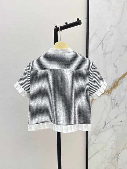 Chemise courte à volants pressés et broderie de lettres, nouvelle collection printemps/été M 25