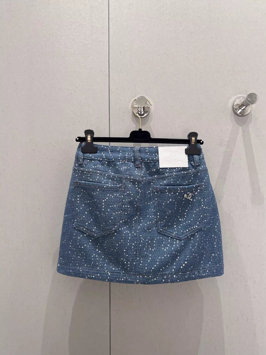 Spring/Summer New Heavy duty sequin denim half skirt