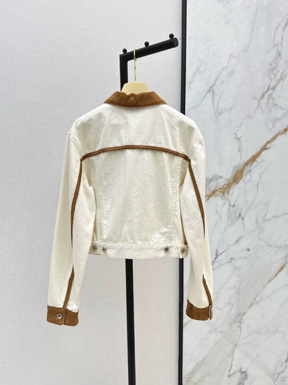 M 25 Latest Patchwork Leather Trimmed Denim Drop Shoulder Jacket Coat