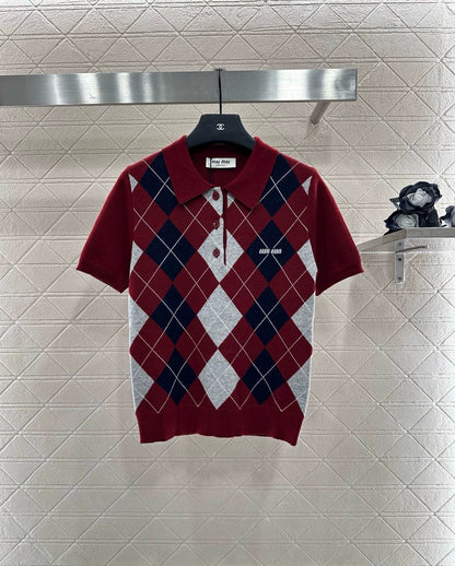 M 25 Diamond check polo short-sleeve.