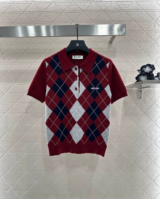 M 25 Diamond check polo short-sleeve.