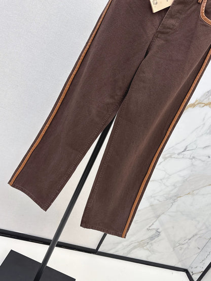 M 25 Brown jeans with leather detailing