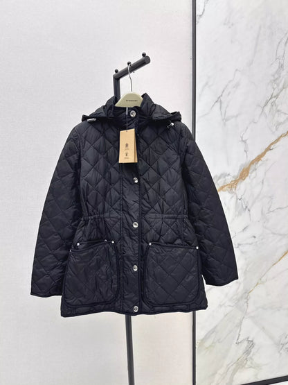 BRU 25 New Diamond Quilted Hooded Down Jacket Mid-Length Jacket