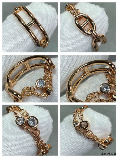 Double chain rhinestone ring