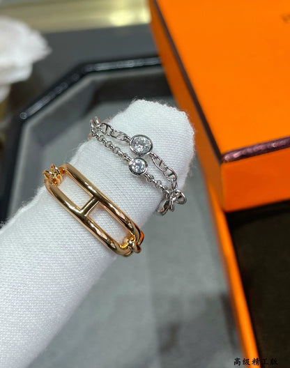 Double chain rhinestone ring
