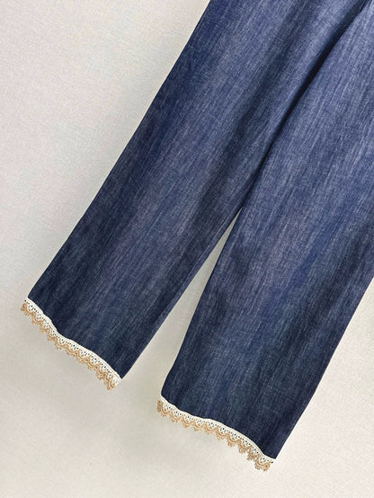 LO 25 Denim Sleeveless Vest + Straight Leg Pants Set