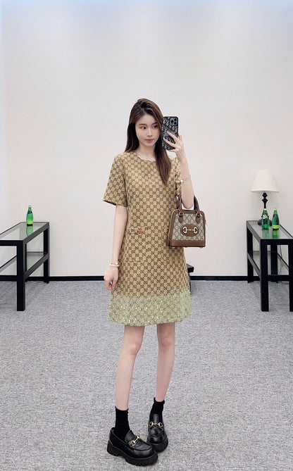 G 25 Hot Diamond Jacquard Short Sleeve Dress