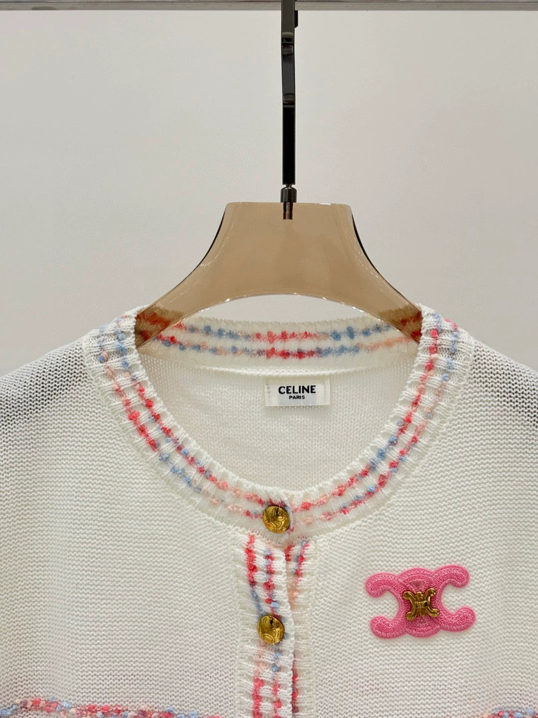 CE 25 Printemps et Été nouveau col rond lettre logo logo rayures couleur mixte cardigan tricoté 