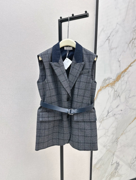 Bru 25 Blue plaid suit vest