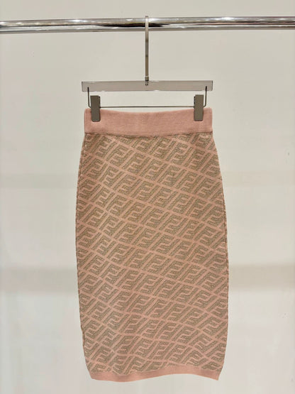 F 25 New Gold and silver thread Slanted stripes full print Casual knitted half skirt(pink blue brown)