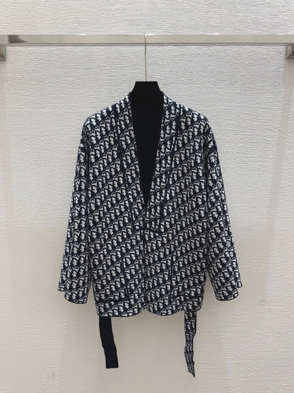 D 25 new classic old flower bathrobe style double-sided strap knitted jacket