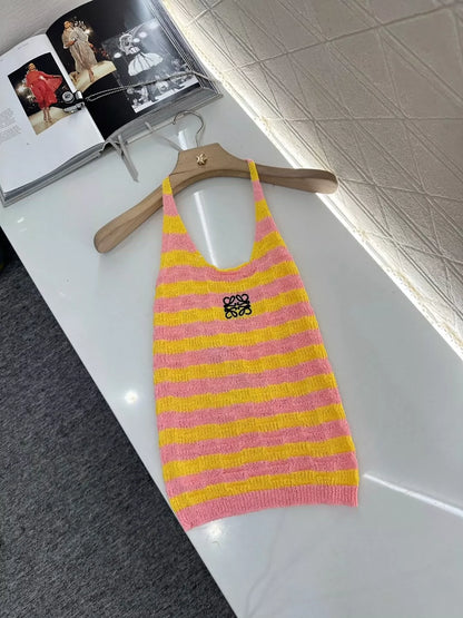 LO 25 Summer New Hanging neck striped knit undershirt