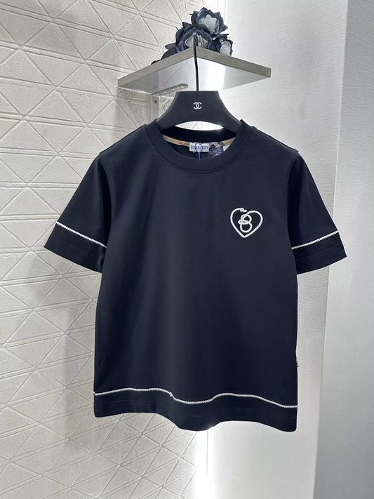BRU 25ss New round neck embroidered knot short-sleeved T-shirt