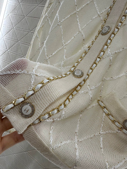 C 25 Heavy Chain Diamond Knit Cardigan