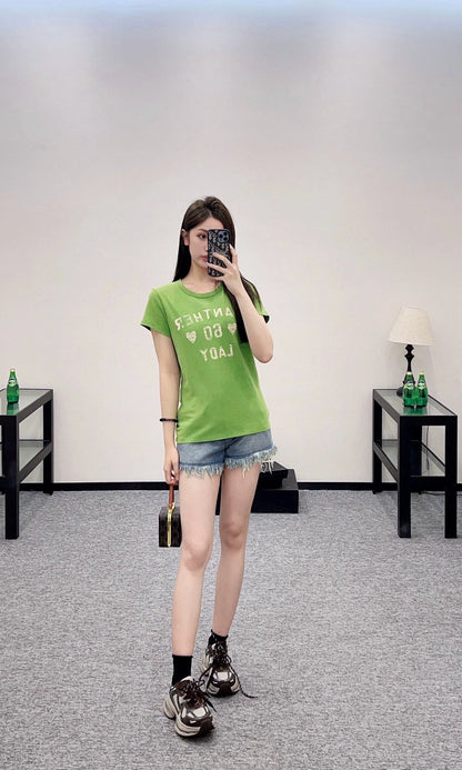 V 25 Round neck embroidered printed short sleeve T-shirt