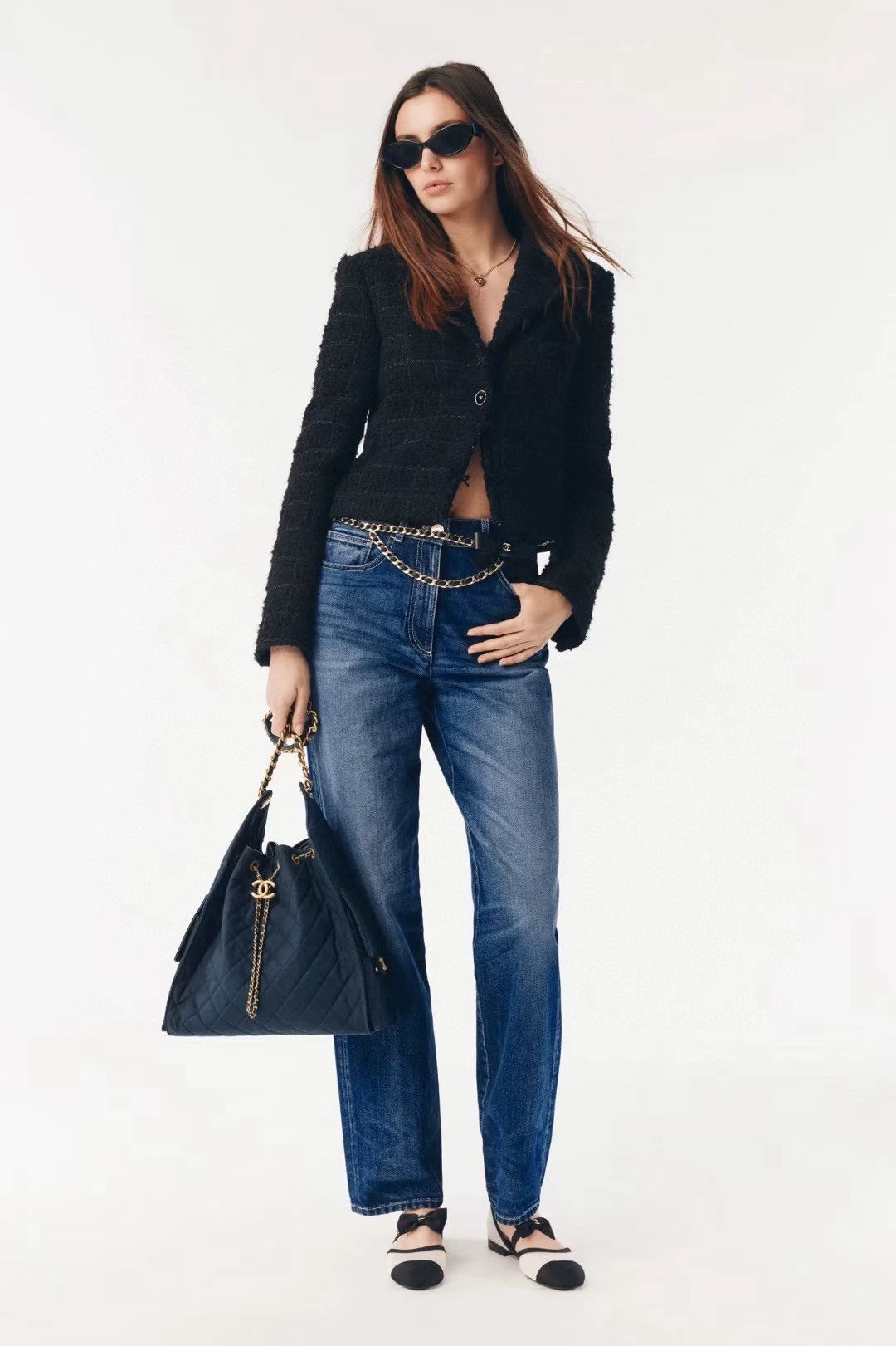 C 25 High-waisted bleached pleated denim trousers