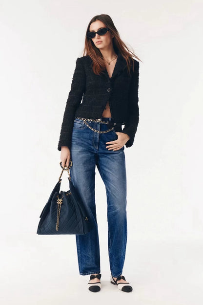 C 25 High-waisted bleached pleated denim trousers