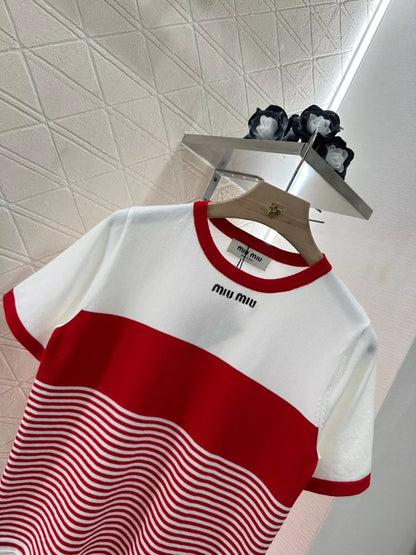 M 25 Summer New Striped Knit Short Sleeve Top