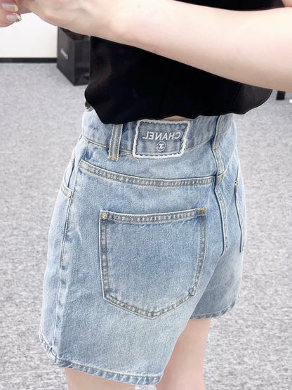 C 25 High waist washed denim shorts