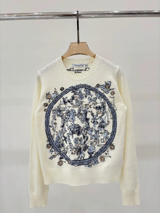 D 25 Spring and Summer New Round Neck Letters Floral Logo Embroidery Knitted Long Sleeves