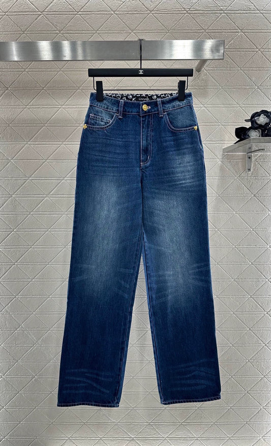 C 25 High-waisted bleached pleated denim trousers