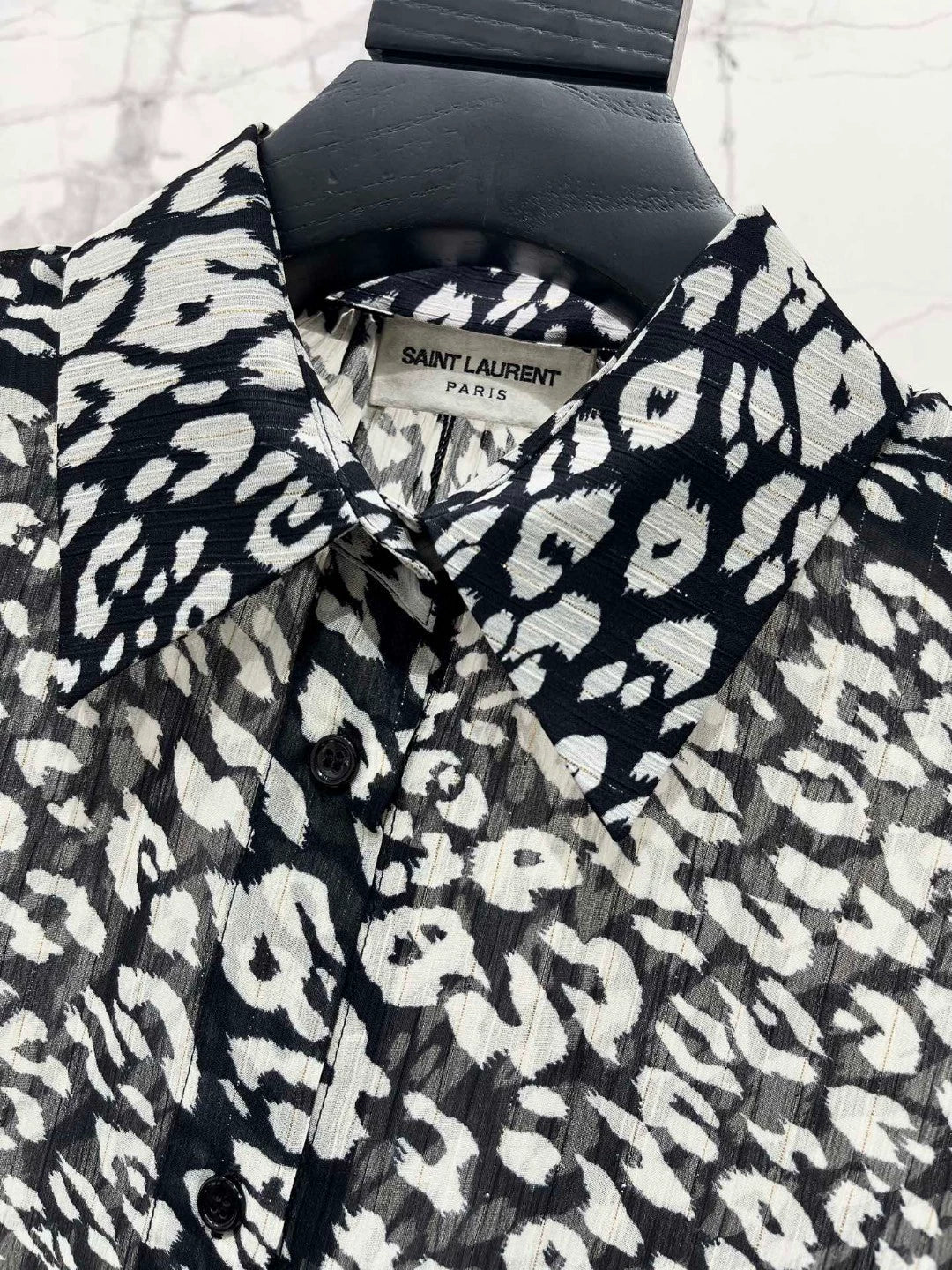 Y 25 New Leopard Print Lightweight Slightly Transparent Lapel Long Sleeve Shirt