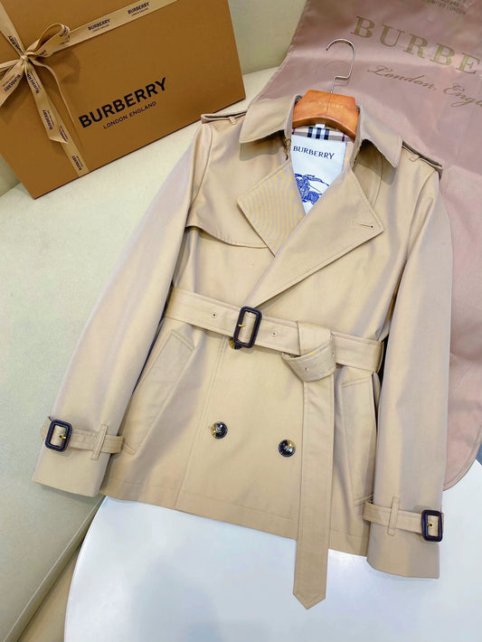 BU 25 new double-breasted short trench coat