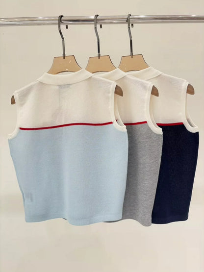 M 25 Summer new lapel letter logo stitching casual knitted vest
