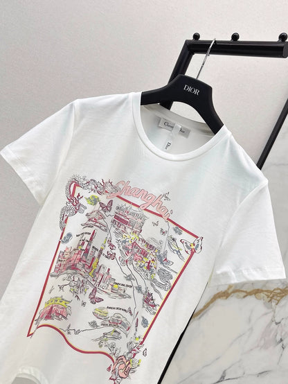 D 25 New Loose Shanghai City Painting Short Sleeve