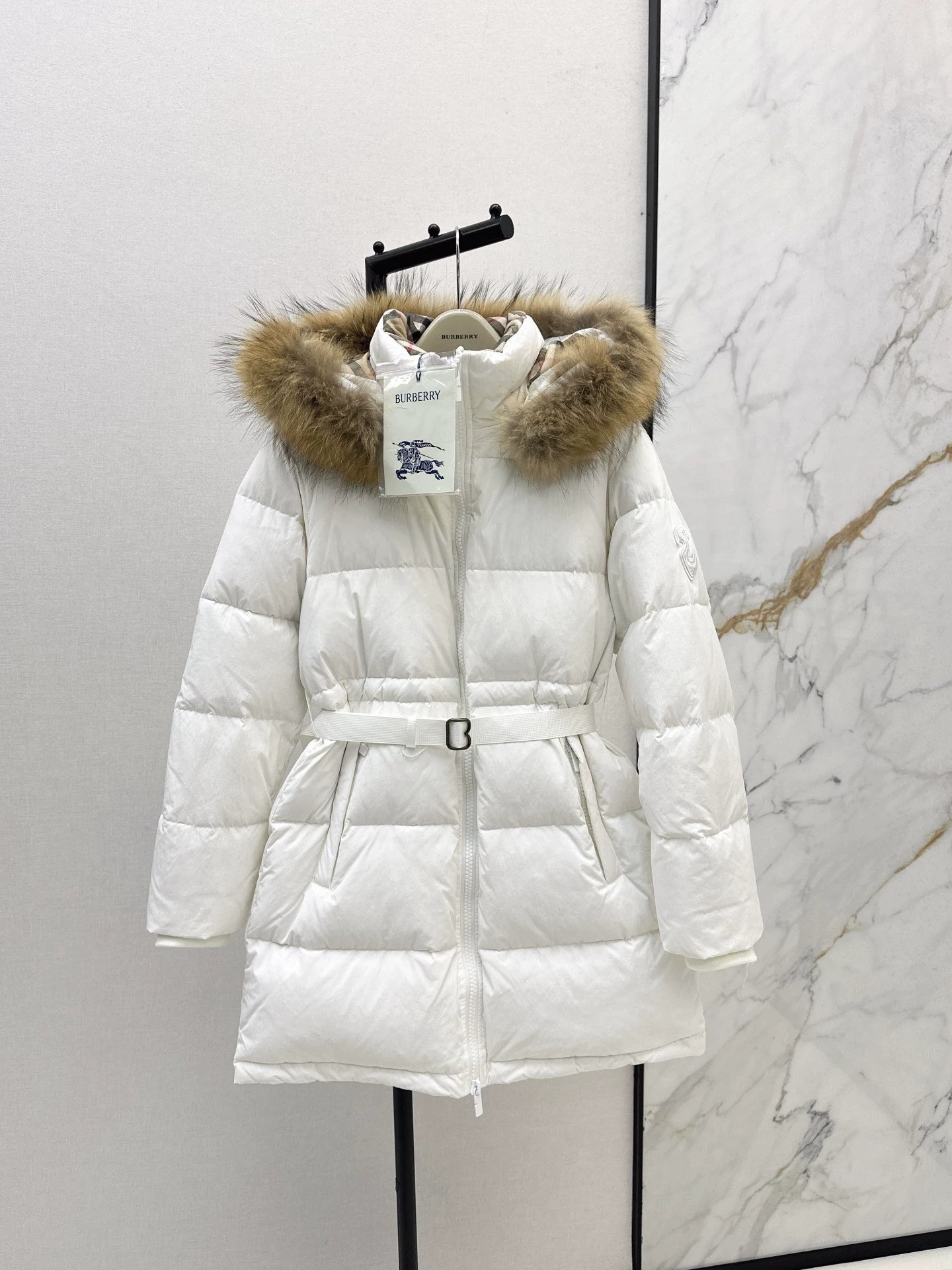 Bru 25 Waist waistband long down jacket ，raccoon fur collar(BLACK/WHITE/KHAKI)
