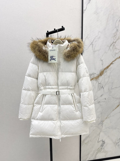 Bru 25 Waist waistband long down jacket ，raccoon fur collar(BLACK/WHITE/KHAKI)
