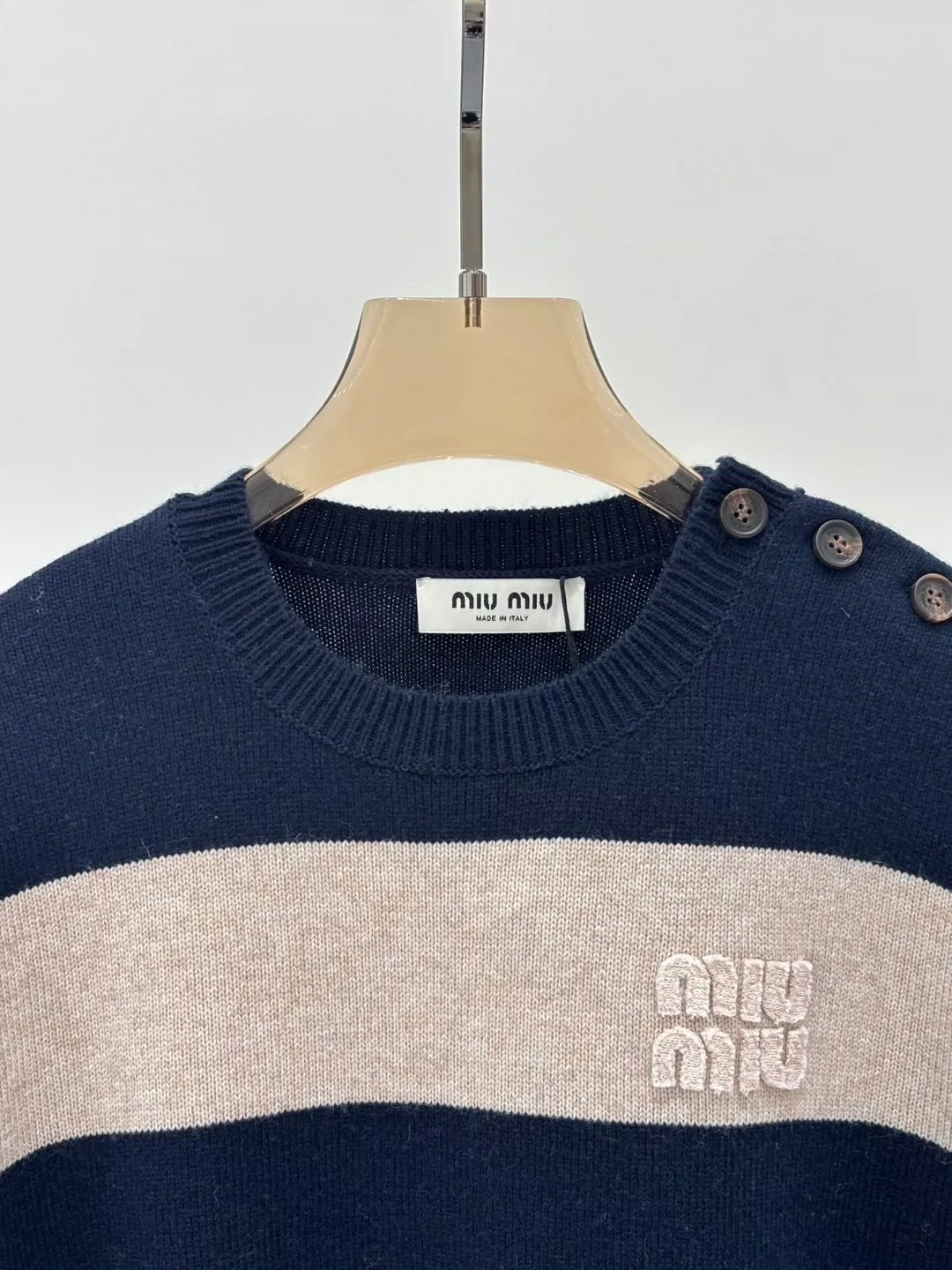 M 25 Spring and Summer new round neck letter logo patch striped color matching casual knitted long sleeve