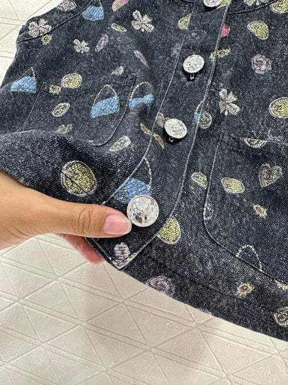 C 25 NEW Printed Colorful Denim Vest Shorts Set