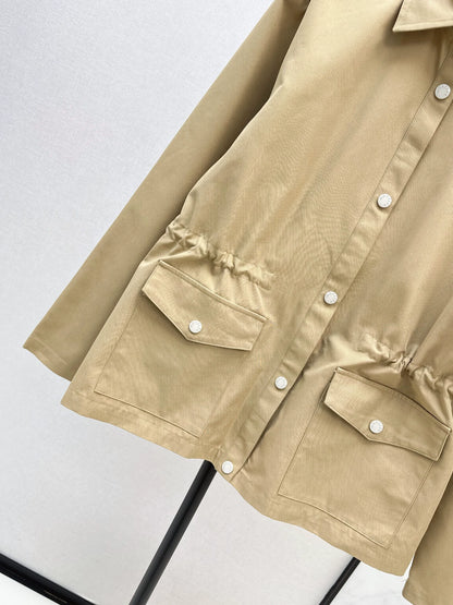 Mon 25fw New style drawstring waist mid-length trench coat