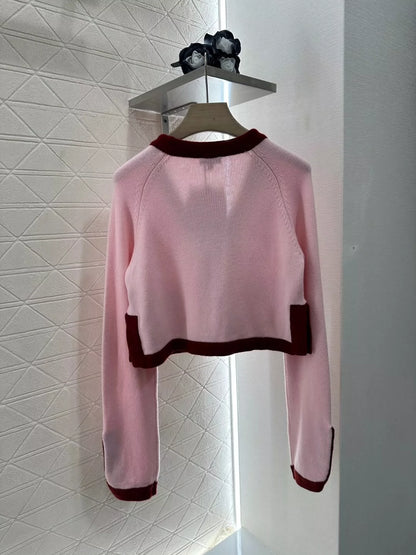 C 25FW pure wool custom-dyed contrast color stitching button cardigan（Red，Blue，Blue2，Pink））