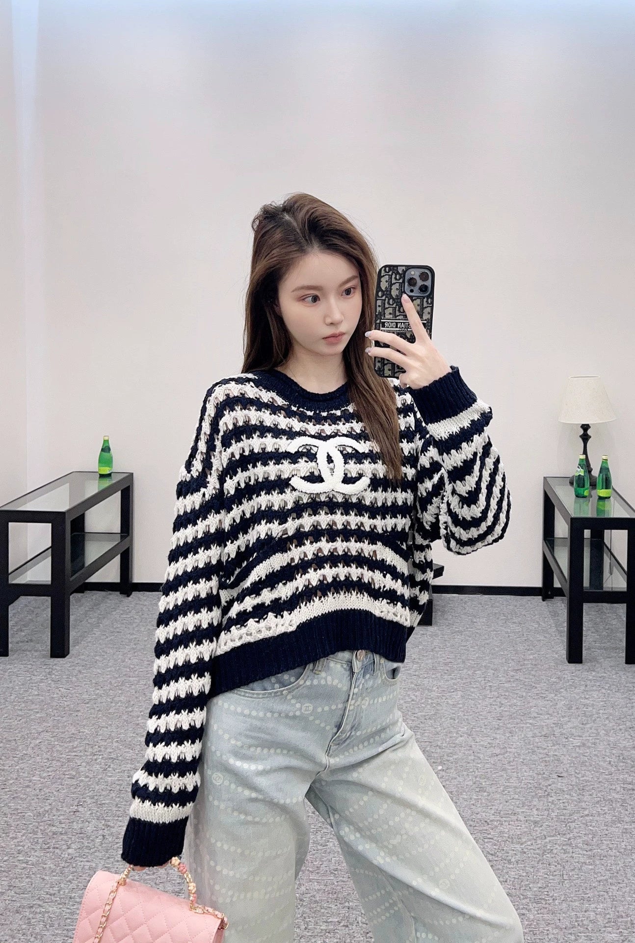 C 25 Striped Letter Knit Sweater