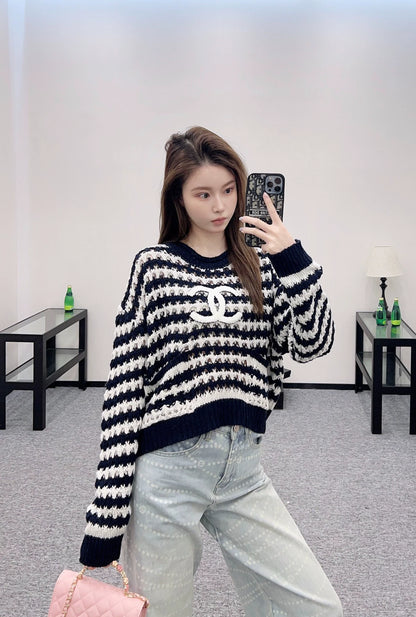 C 25 Striped Letter Knit Sweater