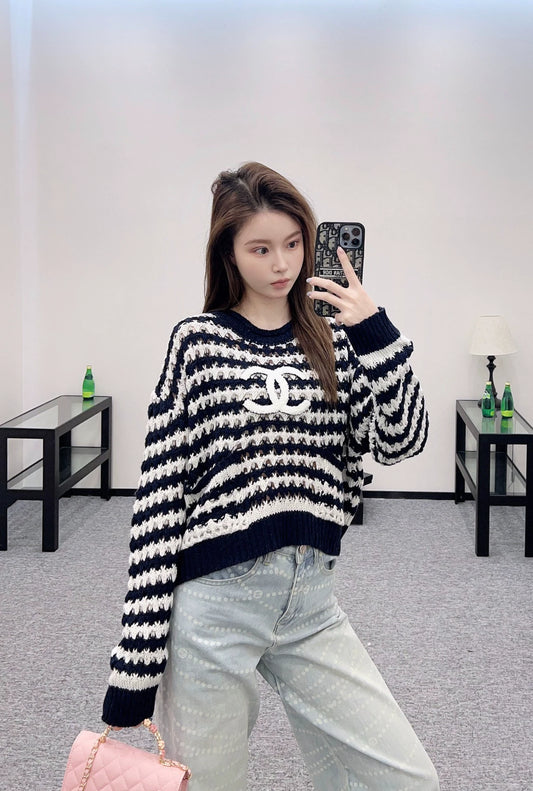 C 25 Striped Letter Knit Sweater