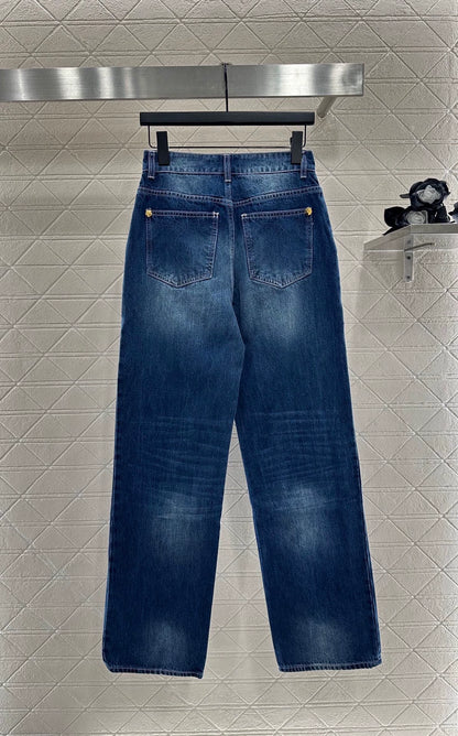 C 25 High-waisted bleached pleated denim trousers