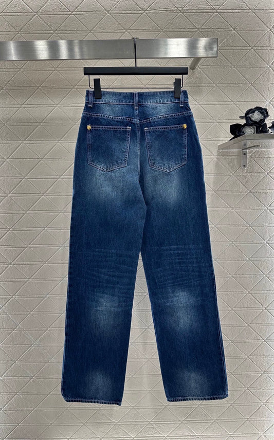 C 25 High-waisted bleached pleated denim trousers