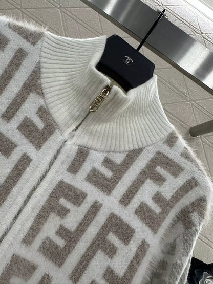 F 25fw jacquard zipper knit cardigan