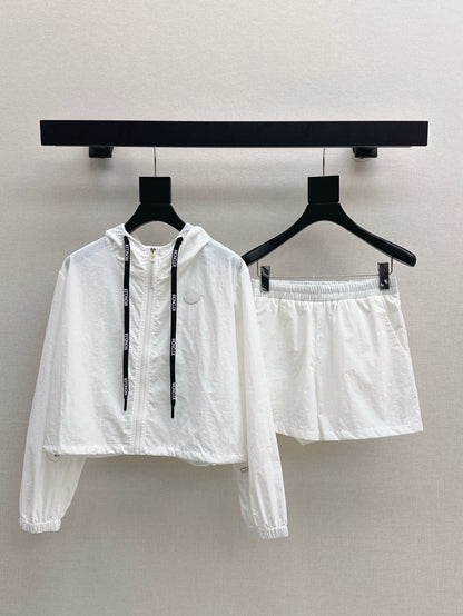 Mo 25 Spring/Summer New Sun Protection Set Hooded Jacket + Shorts(white black gray)