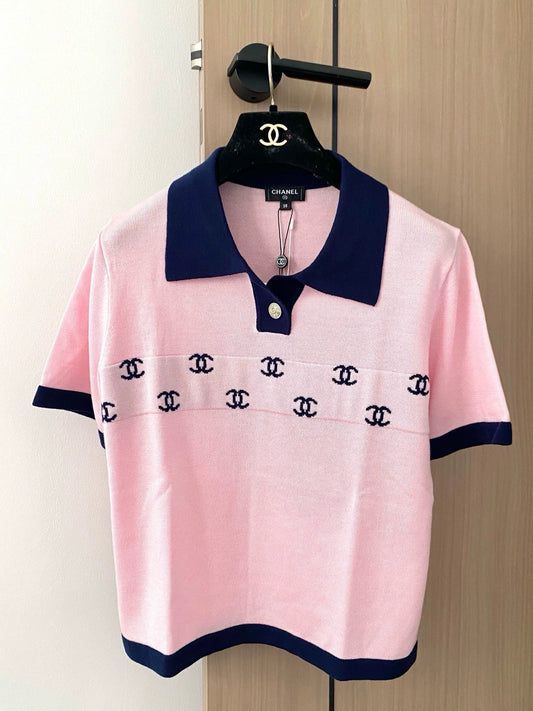 C 25 New Black Yellow Pink Flip Neck Short Sleeve
