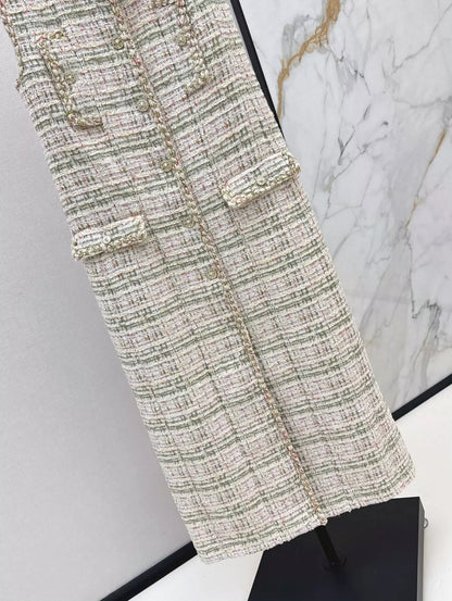 C 25fw Woven long tweed vest dress