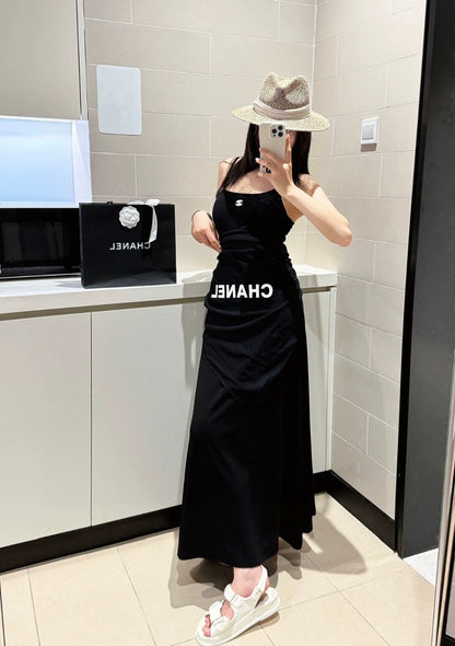 c 25 New Black Halter Long Dress with Chest Pads