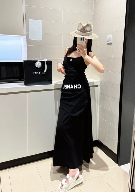 c 25 New Black Halter Long Dress with Chest Pads