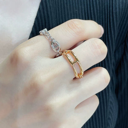 Double chain rhinestone ring